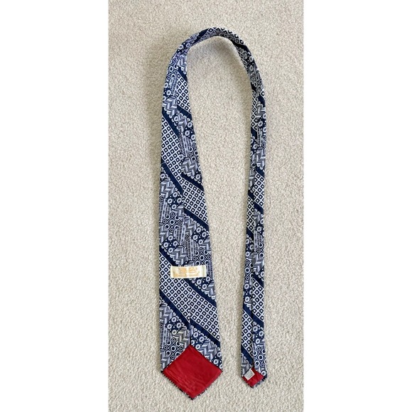 Mr John Imperial Beau Brummel Rare Vintage Navy/White Print  Men's Wide Neck Tie - Picture 4 of 7